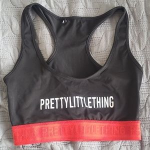PLT sports bra, red and black